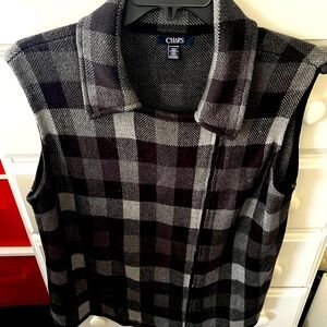 Chaps Black and Gray Plaid Vest